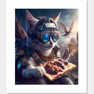 Funny Cat Digital Artwork Futuristic - Awesome Mothers Day Birthday Gift ideas Posters and Art